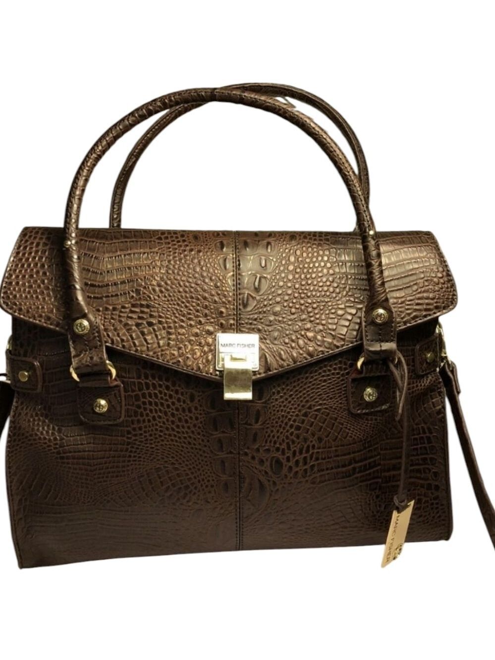 Marc Fisher Crocodile-Embossed Brown Satchel